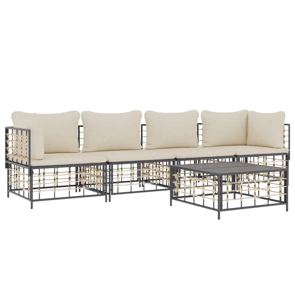 Set Divani da Giardino 5 pz con Cuscini Antracite in Polyrattan 3186700