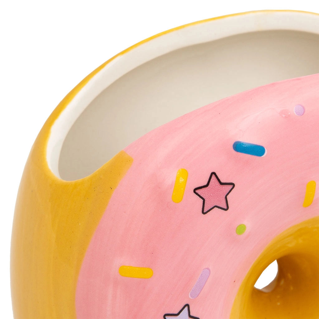 Portapenne a ciambella in ceramica rosa 11x6,5x11h