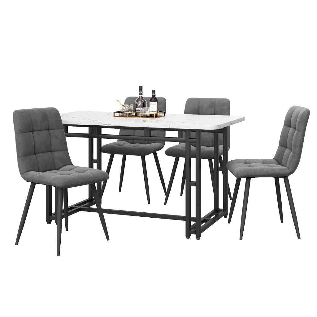 Tavolo da pranzo per 4 persone con 4 sedie, in MDF e velluto, grigio, per soggiorno e cucina, 120 × 70 cm