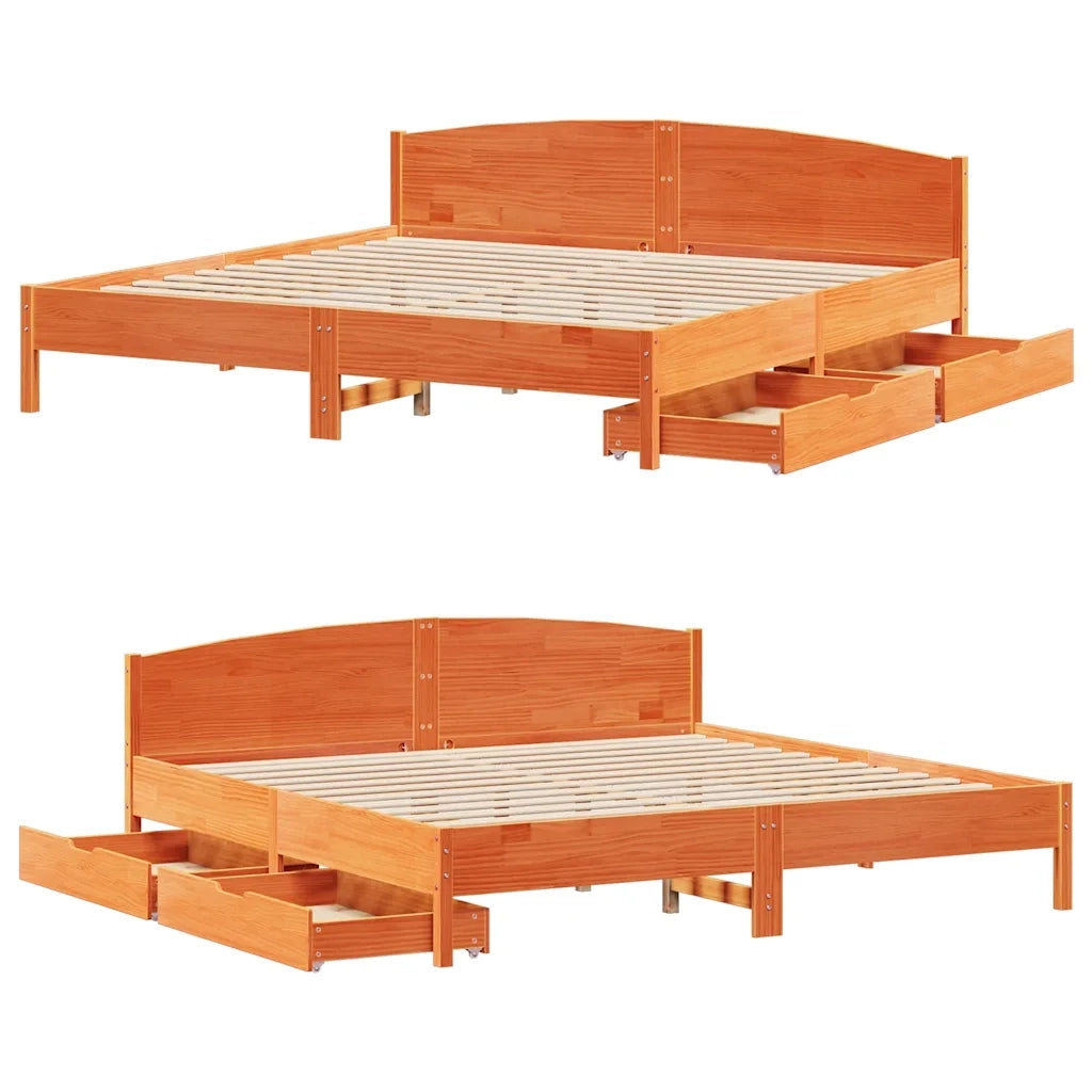 Letto matrimoniale | Letto per adulti | Letto senza Materasso Marrone Cera 200x200 cm in Legno di Pino