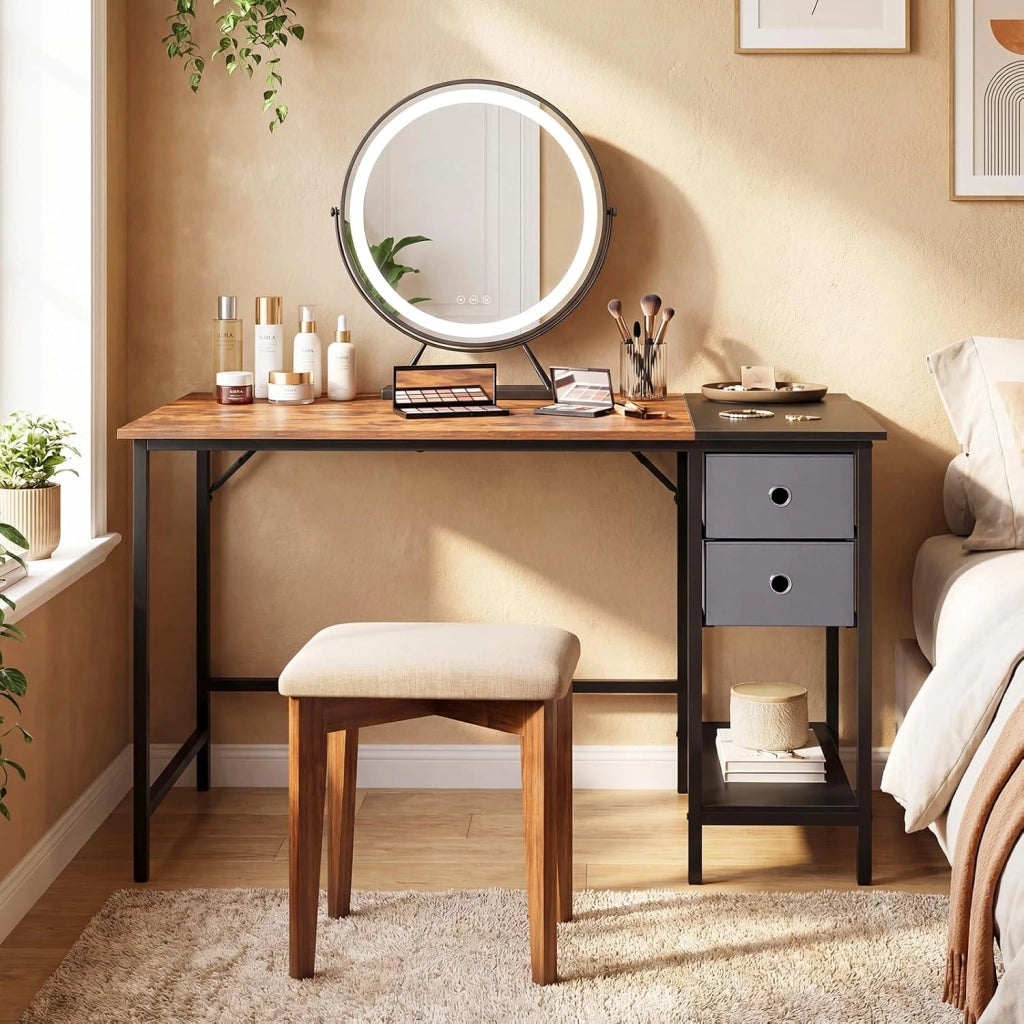 Scrivania per Computer, 120 x 60 x 75 cm, Scrivania Ufficio con 2 Cassetti e Ripiano, Tavolo Postazione di Lavoro, Studio e Lettura, Scrittoio Salvasapzio in Legno e Metallo (Marrone)