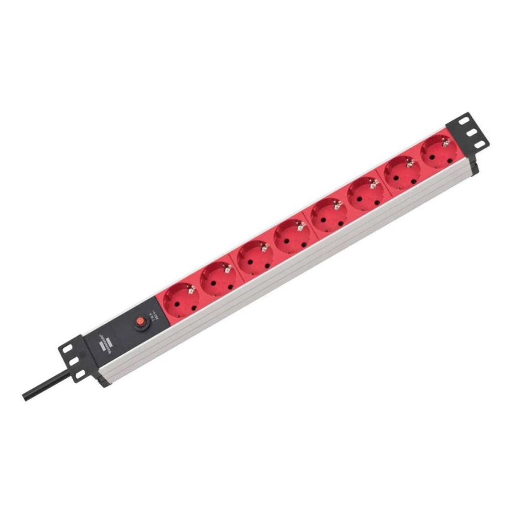 Presa multipla con 8 prese e interruttore automatico 2m Alu-Line Nero / Rosso Brennenstuhl