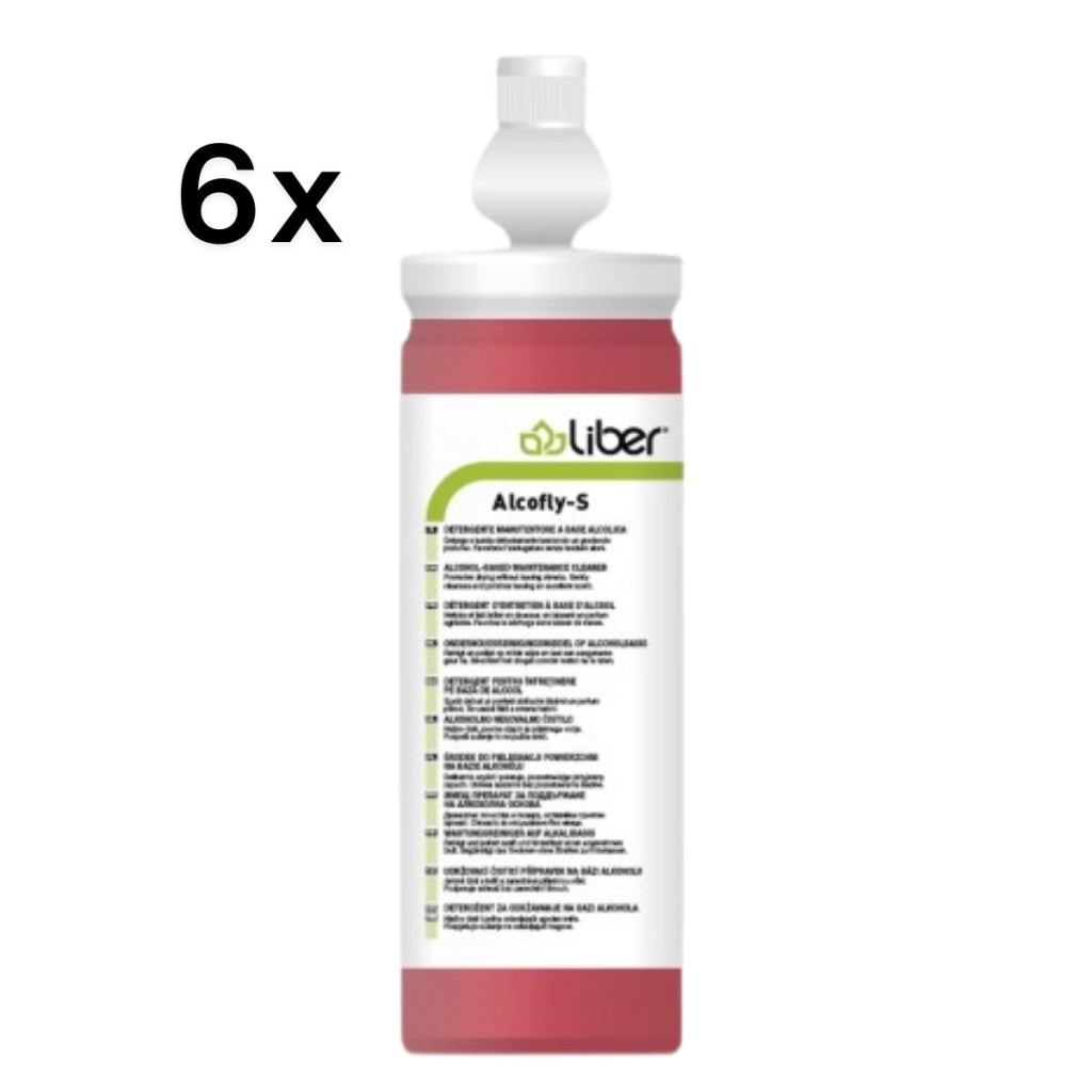 Alcofly-S 6 Pezzi x 1 L, Detergente Pavimenti Alcolico Rapido Asciugatura | Liber