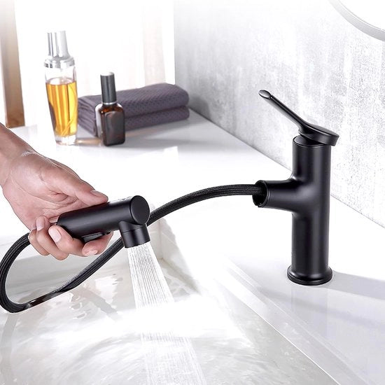 Kraan per doccia con tre posizioni, con rubinetto da lavabo con doccia estensibile e rubinetto da lavabo a singolo giro con doccia estensibile