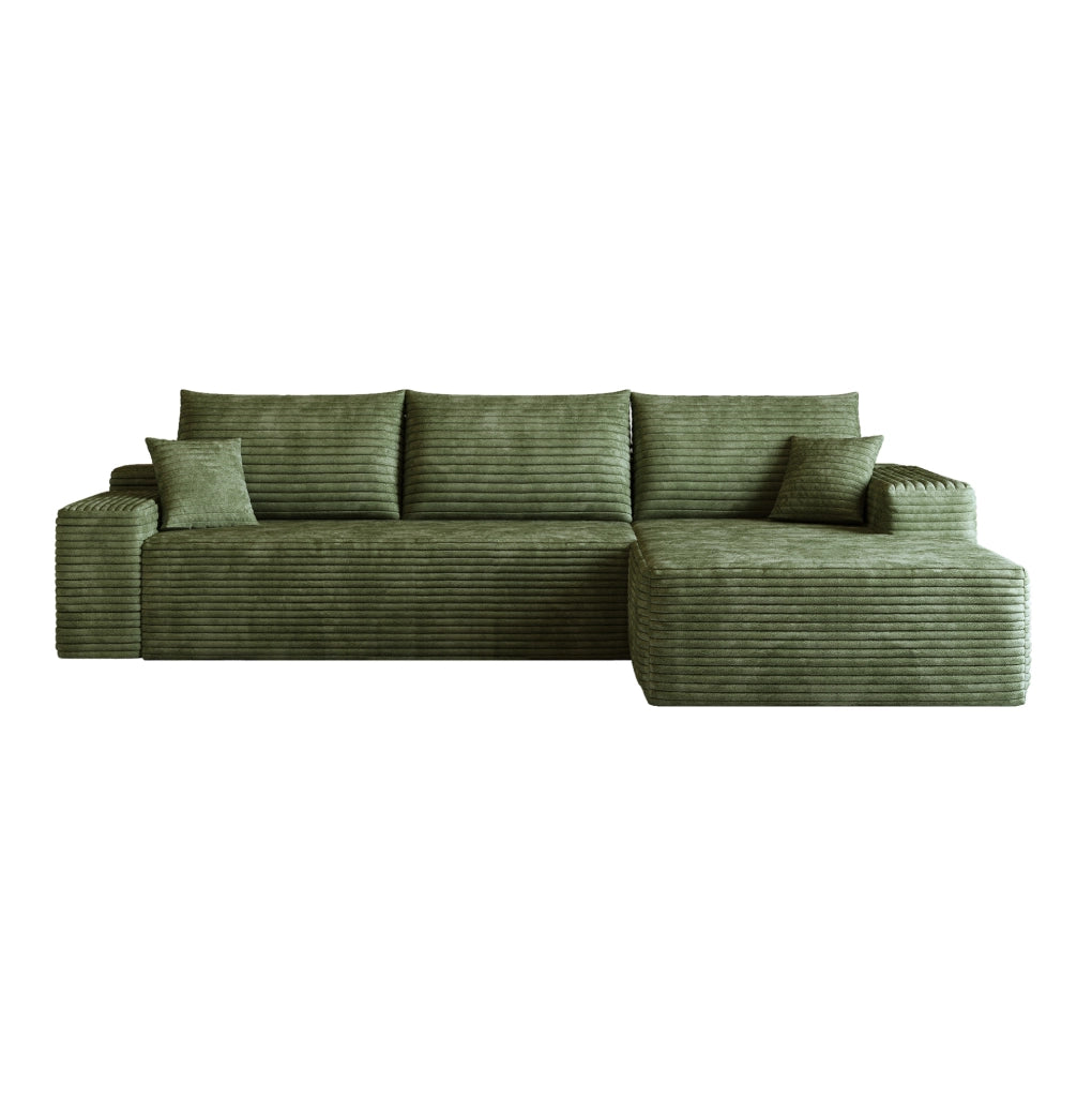 Divano in velluto a coste rigato verde 270 x 175 x 83 cm