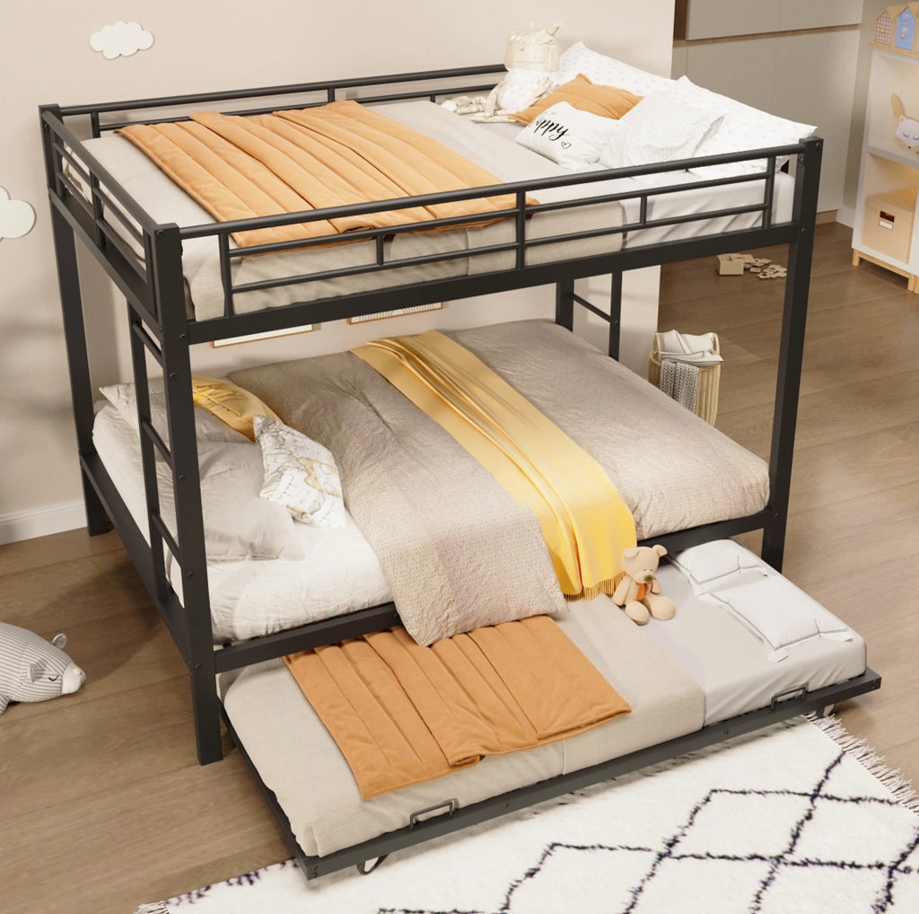 Letto a castello 140x200 cm con letto estraibile in metallo nero