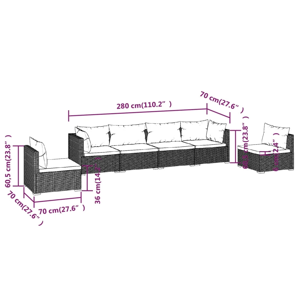 Set Divani da Giardino 6 pz con Cuscini in Polyrattan Marrone cod mxl 35191
