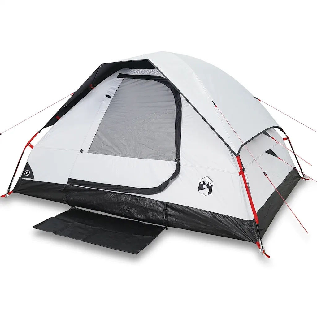 Tenda Campeggio a Cupola 4 Persone-Tenda per Escursionismo Bianca Tessuto Impermeabile 796253