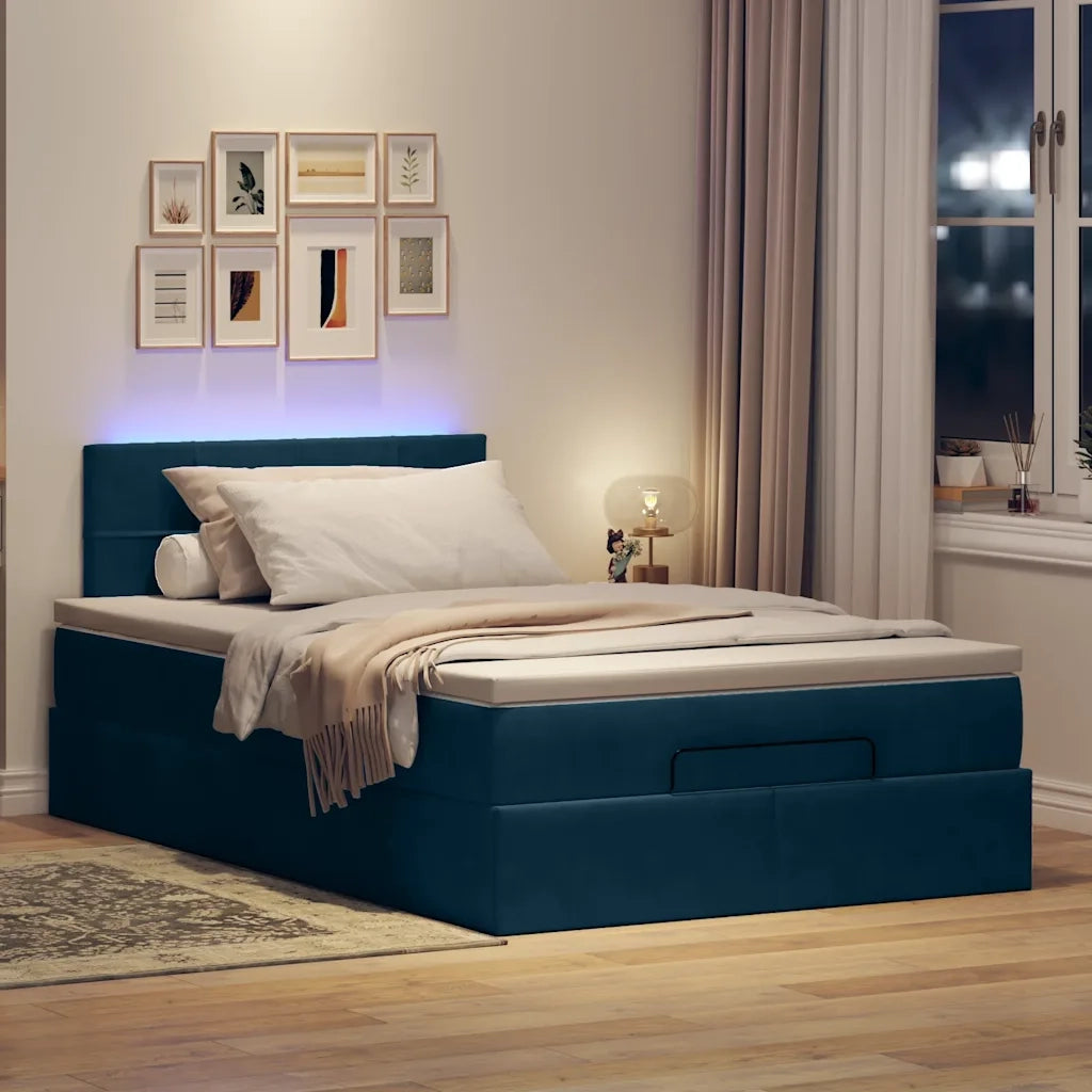 Pouf Letto con Materasso e LED Blu Scuro 120x190cm in Velluto 3312612