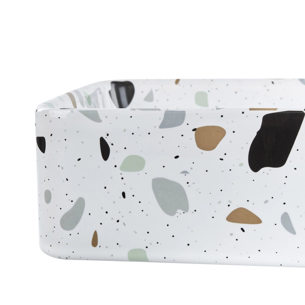 Lavabo da appoggio in ceramica effetto terrazzo bianco 51 x 34 cm Lavello da bagno rotondo