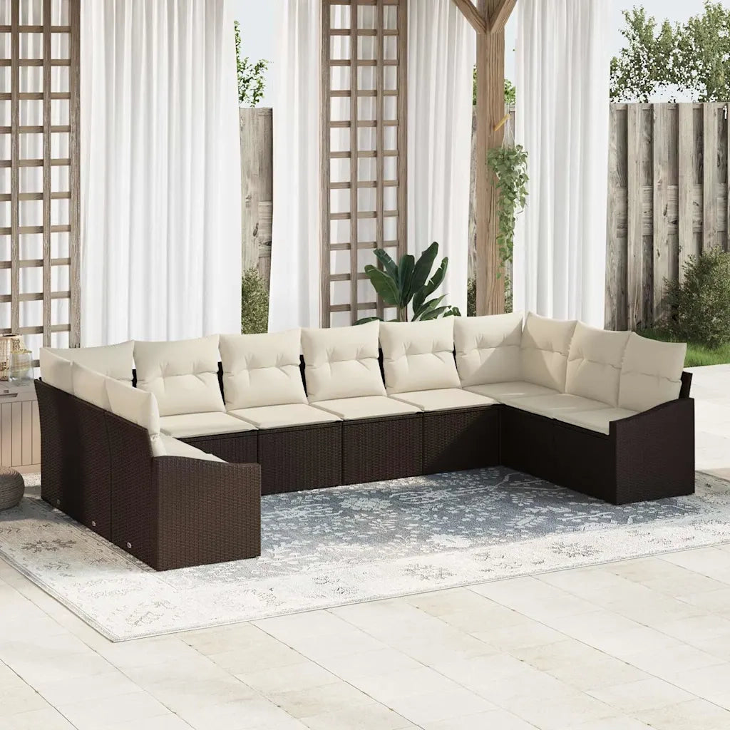 Set Divano da Giardino 10 pcs Marrone e Crema polyrattan 3355567
