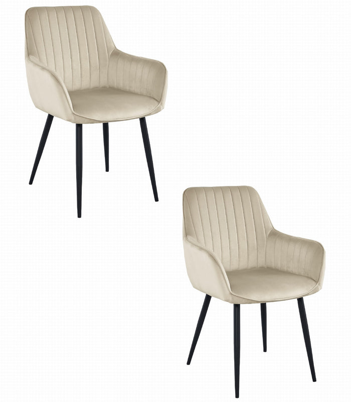 Valora SELO Sedia in velluto beige con gambe nere, set da 2