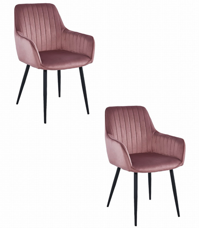Valora SELO Sedia in velluto rosa con gambe nere, set da 2