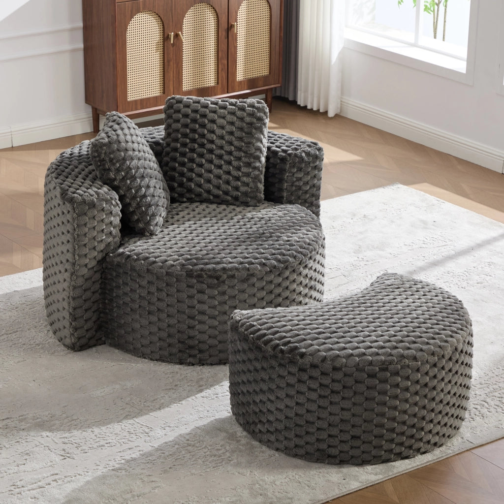 POLTRONA con pouf 130x115x103 cm in tessuto grigio scuro