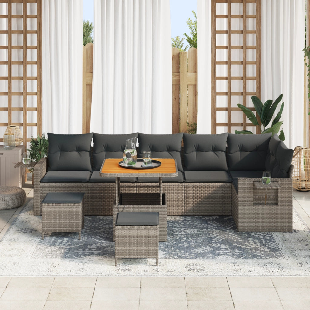 Set Divano Giardino  9 Pezzi con Cuscini Grigio Polyrattan Acacia