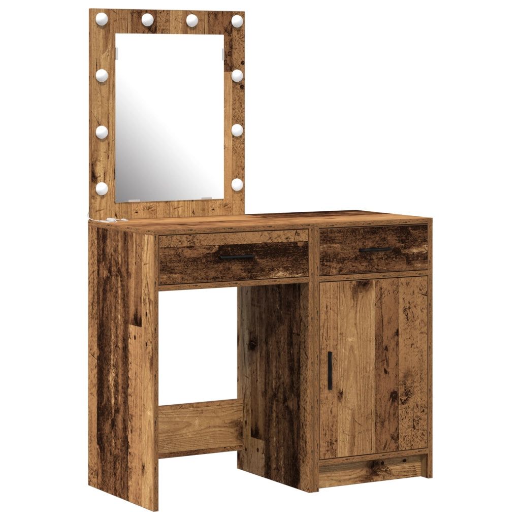 Set di Toeletta a 2 Pezzi con LED in Finitura in Legno Antico
