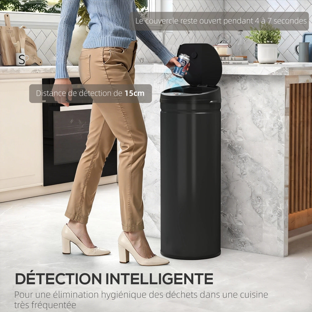 Cestino Cucina Automatico 50L ¨C zephmum ¨C Acciaio Inox, Nero, 30.5x30.5x85cm
