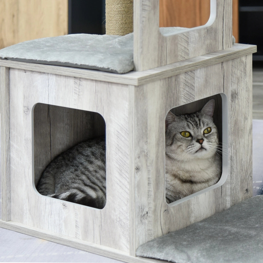 Albero tiragraffi per gatti con piattaforme e tana ¨C zephmum ¨C grigio 67x38,5x114 cm