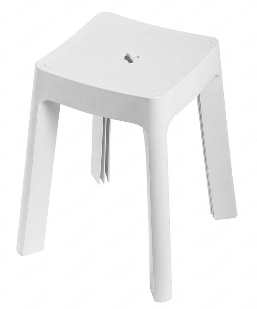 Sgabello da Bagno per Doccia Contenitore in Resina Portaoggetti Keope Metaform Colore: Bianco