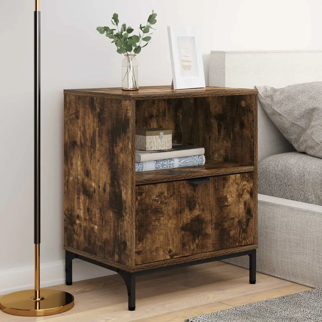 Set di 2 Comodini | Armadio da Notte | Mobiletto da notte con cassetto Rovere fumo 49 x 36 x 61 cm