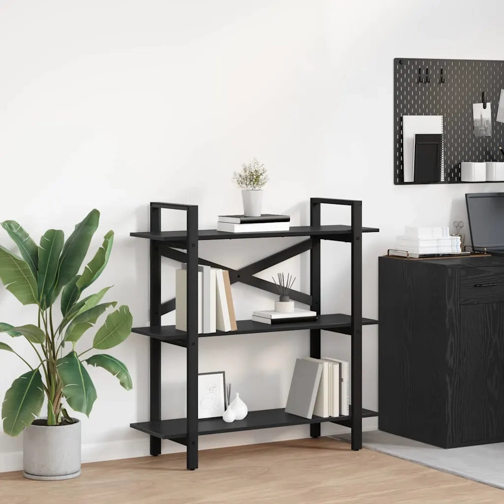 Libreria-Scaffale per Libri-Mobile di Stoccaggio Rovere Nero 100 x 33,5 x 102 cm Legno multistrato