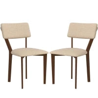 Set di 2 sedie da sala da pranzo sedie da cucina con schienale gambe in legno tessuto effetto lino 49 x 56 x 85 cm beige