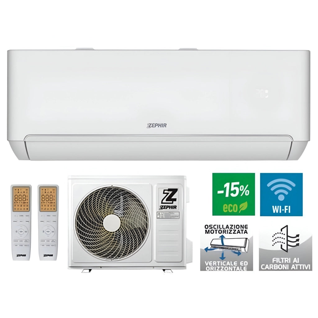 ZEPHIR Climatizzatore Condizionatore Monosplit ZTQ 9000 BTU Con Due Telecomandi Wifi MY24 Classe A++/A+ R32