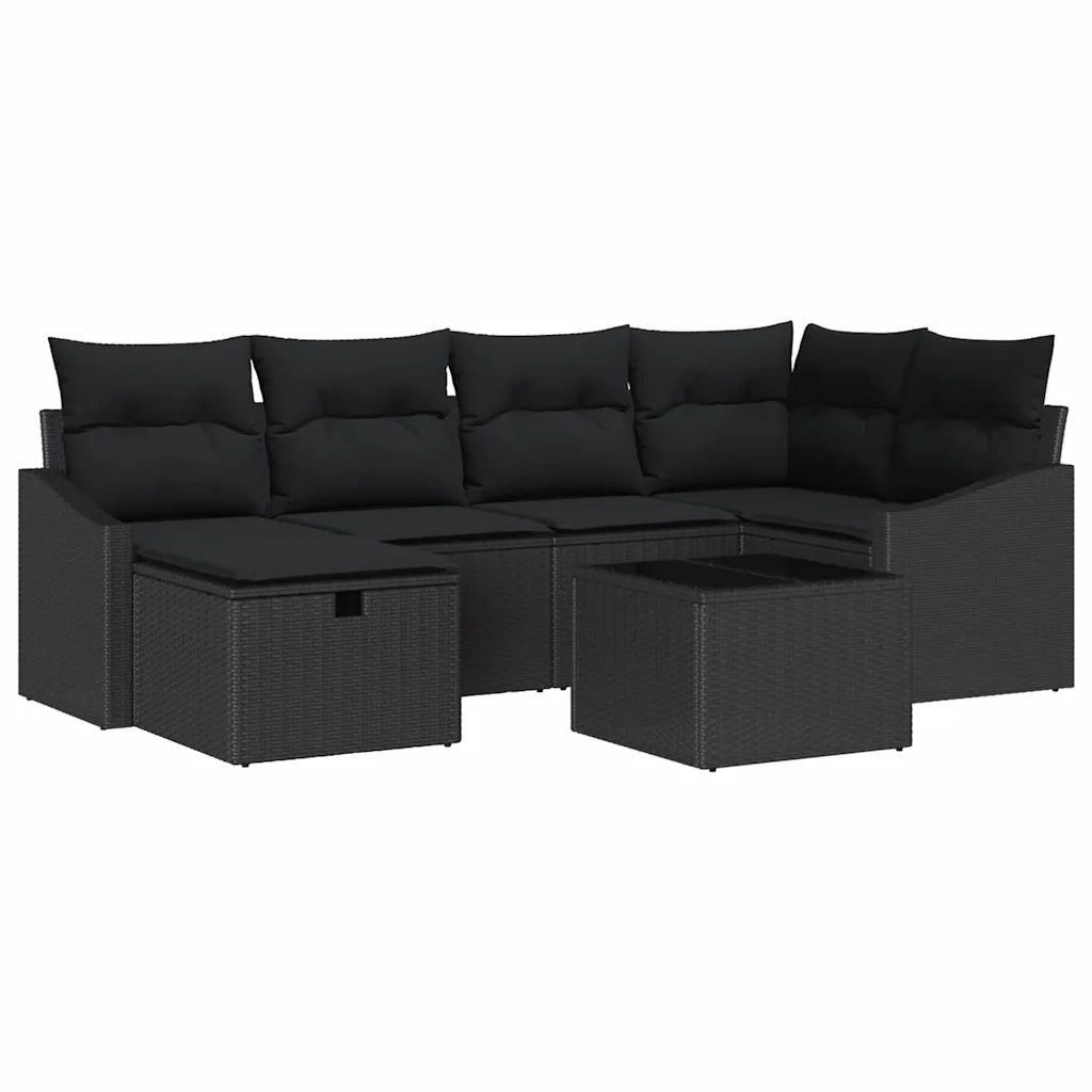 Set di divani con cuscino con archiviazione Nero polyrattan