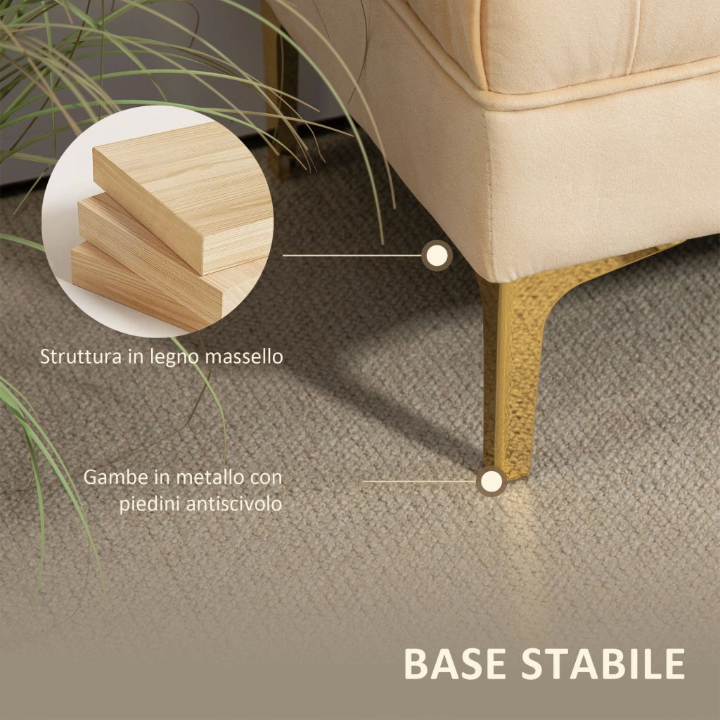 Panca Fondo Letto Imbottita con Rivestimento Trapuntato in Effetto Velluto 118x45x42 cm Beige