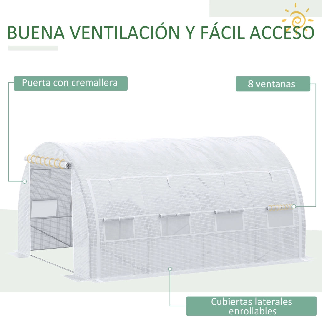 Serra Tunnel Giardino ¨C zephmum ¨C Bianco 4x3x2 m con Porta e 8 Finestre