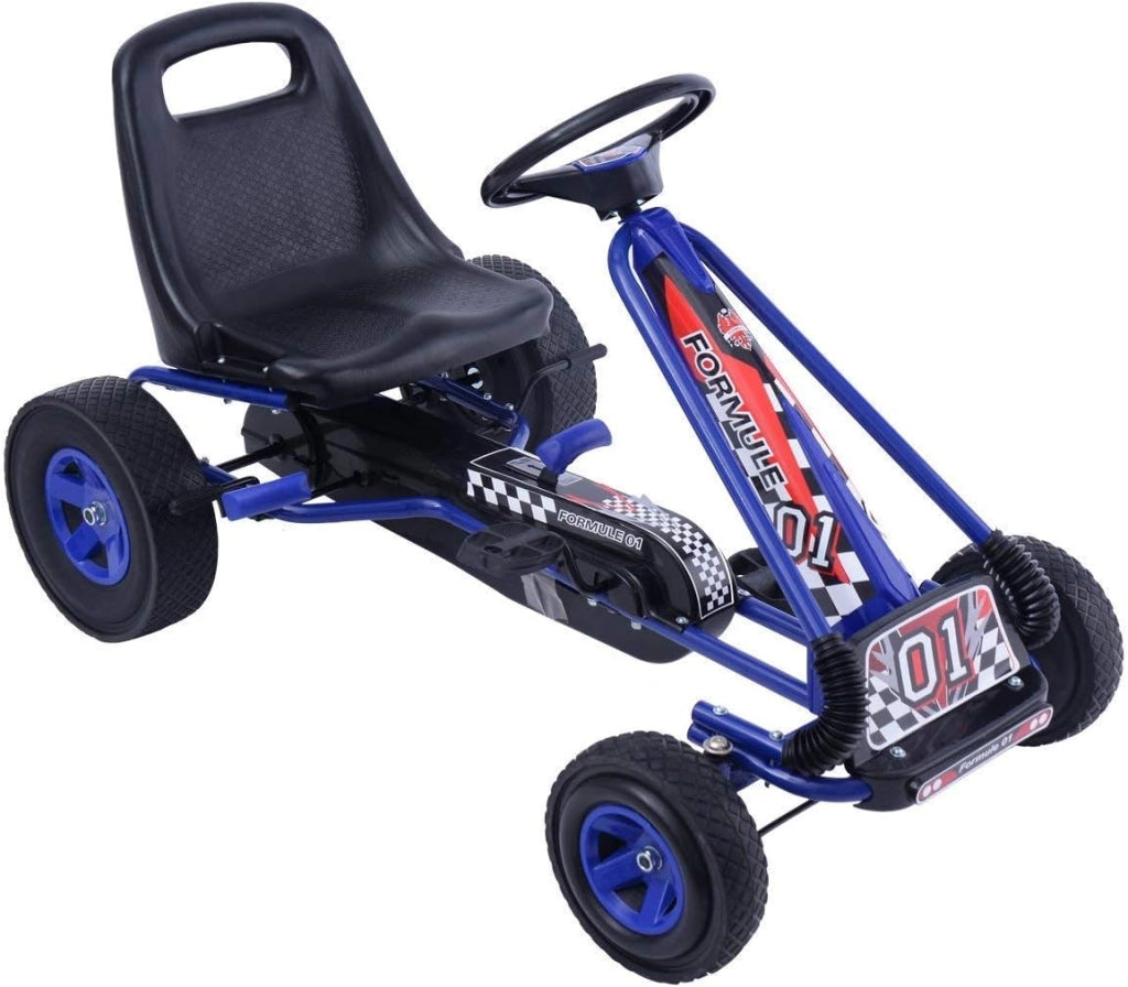Go Kart a Pedali per Bambini, con Sedile Regolabile e Freno a Mano, Go Kart Veicolo per Bambini 3-8 Anni, Portata Massima 30 kg (Blu)