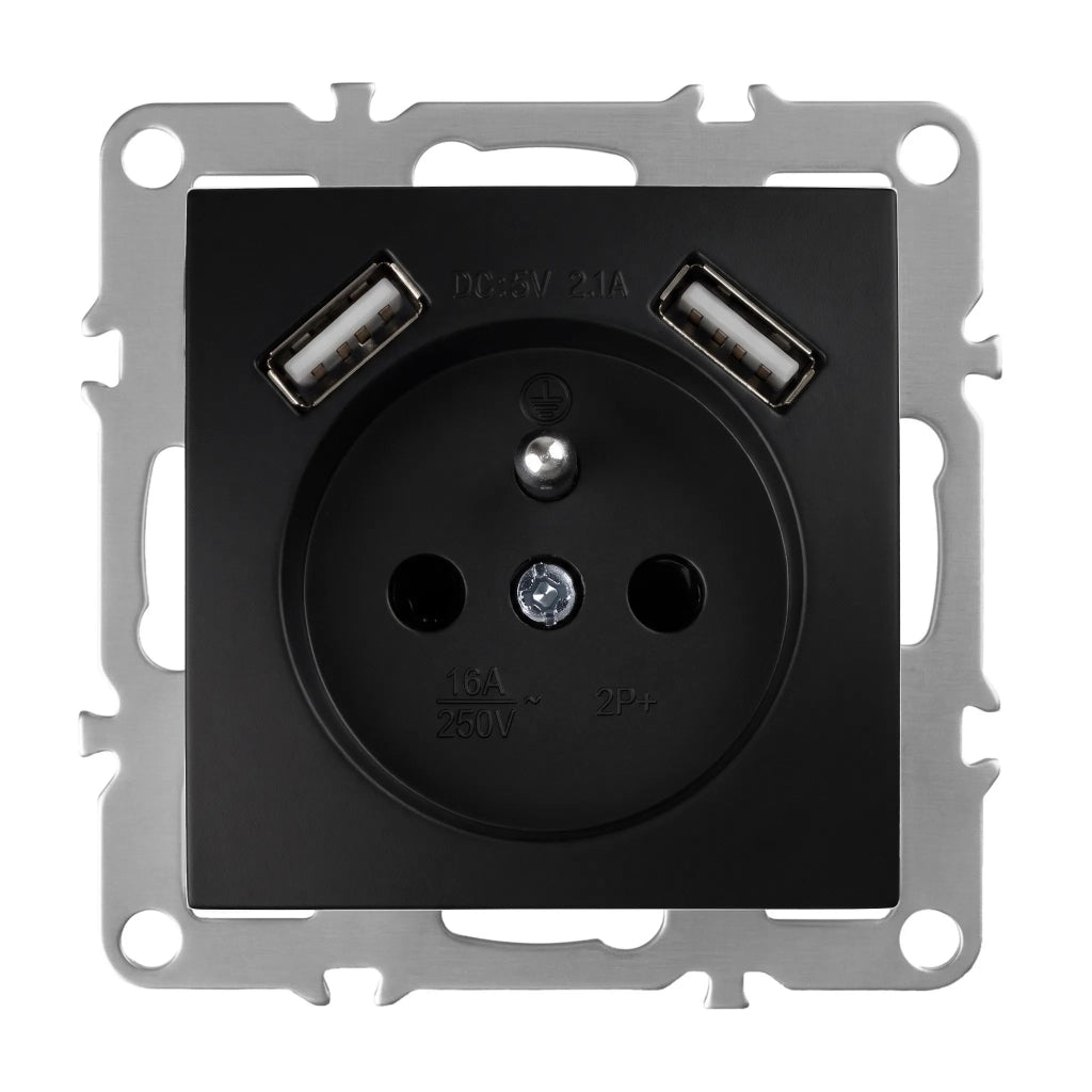 Presa Singola Con Messa A Terra + 2x Usb-a Oste Jnh003-g Black