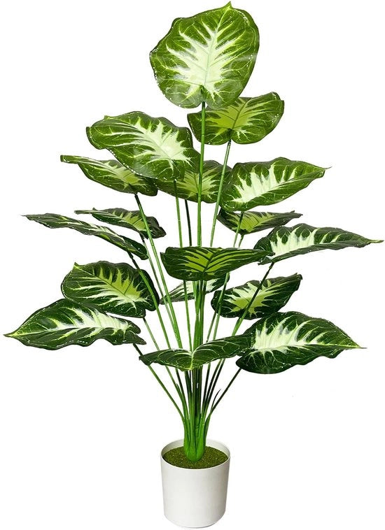 Kunstplanten in vaso, grande pianta d'arte, palme artificiale in vaso di plastica, decorazione di finto pianta per salotto, balcone, camera da letto, ufficio, interna (75 cm palme artificiale verde-bianca)