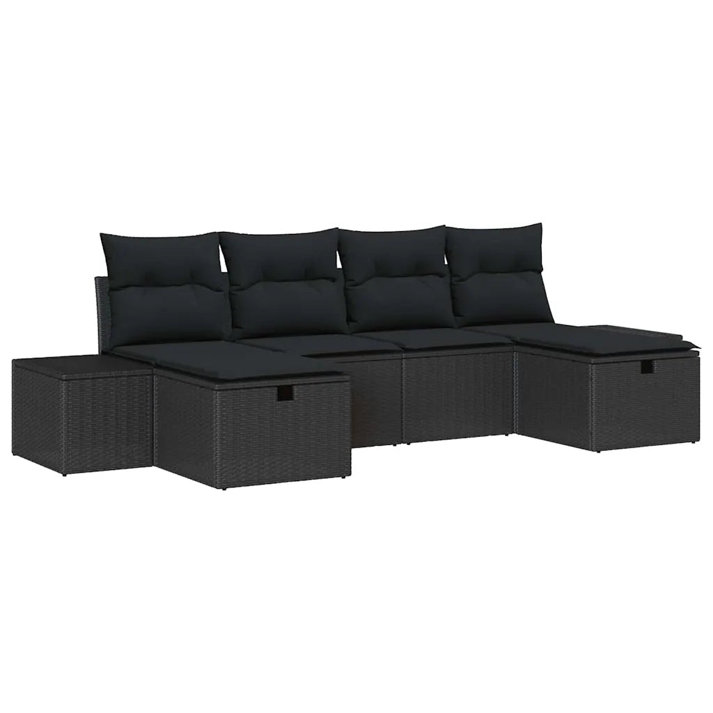 Set Divano da Giardino con cuscino 6 pcs Nero polyrattan 3359422