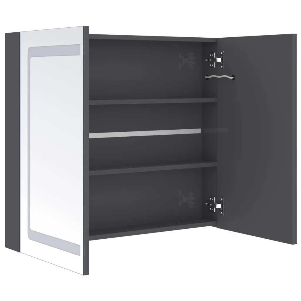 Armadietto Bagno con Specchio e LED-Mobile bagno con specchio Grigio Lucido 80x12x68 cm