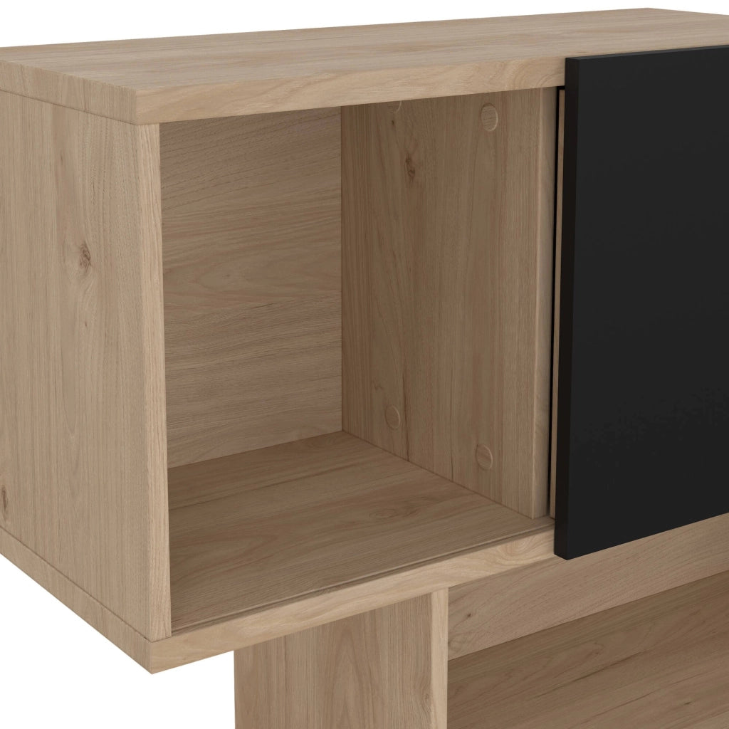 Libreria Acetosella, Scaffale da ufficio, Mobile portalibri, Biblioteca, 96x32 h166 cm, Rovere e Nero