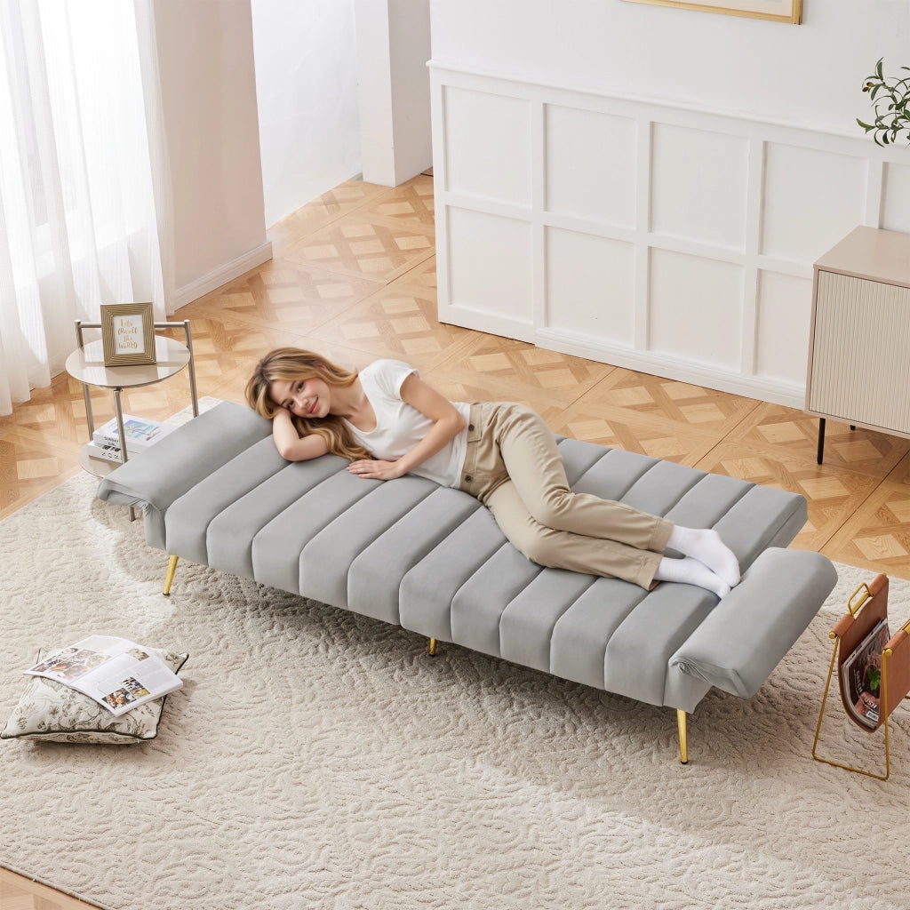 Divano Letto Pieghevole ¨C MINIMAL ¨C Velluto, con Funzione Letto, Grigio