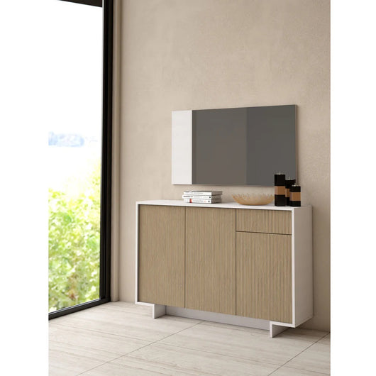 MADIA FRAME 134X35XH87CM BIANCO/CANNETE CHIARO.