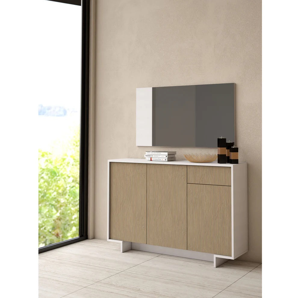 MADIA FRAME 134X35XH87CM BIANCO/CANNETE CHIARO.