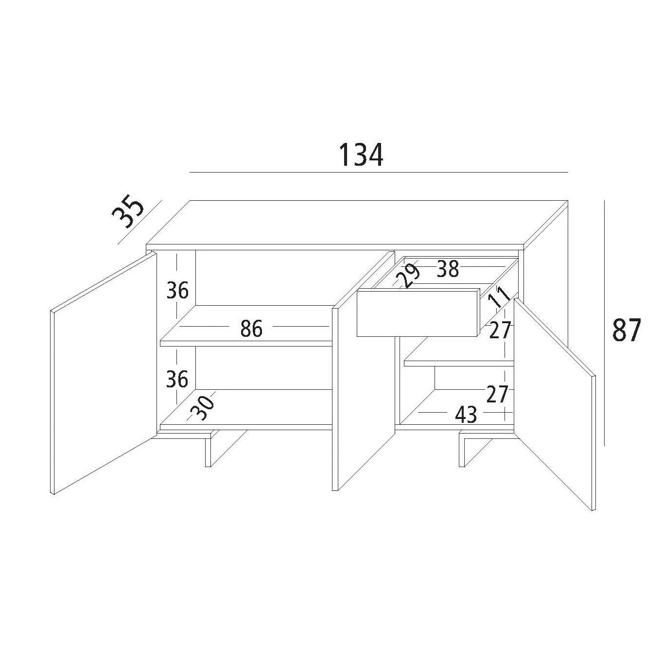 MADIA FRAME 134X35XH87CM BIANCO/CANNETE CHIARO.