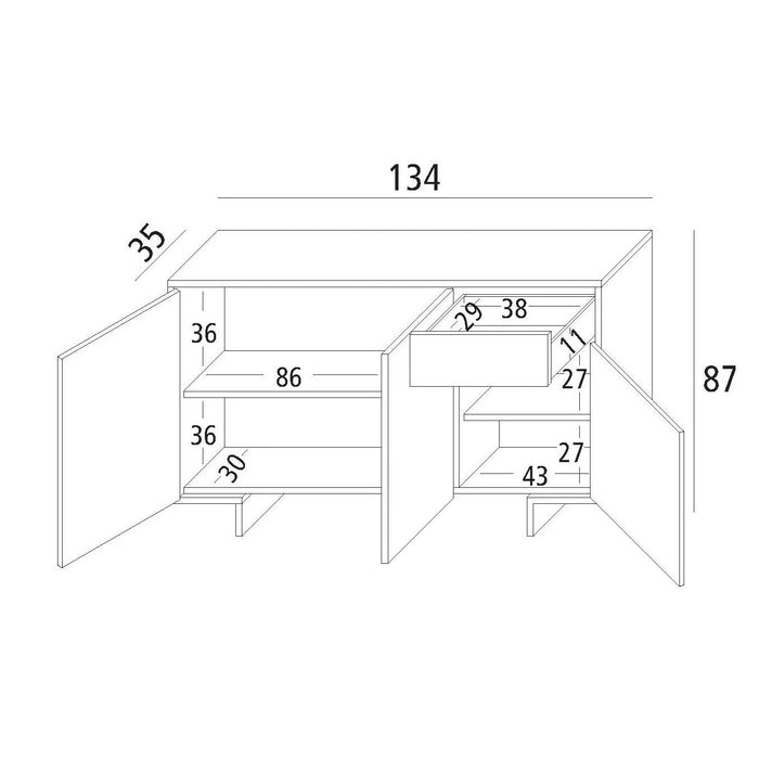 MADIA FRAME 134X35XH87CM BIANCO/CANNETE CHIARO.