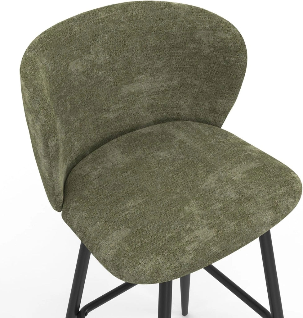 Set di 4 sgabelli da bar FANNY con seduta in ciniglia verde kaki e gambe in metallo nero