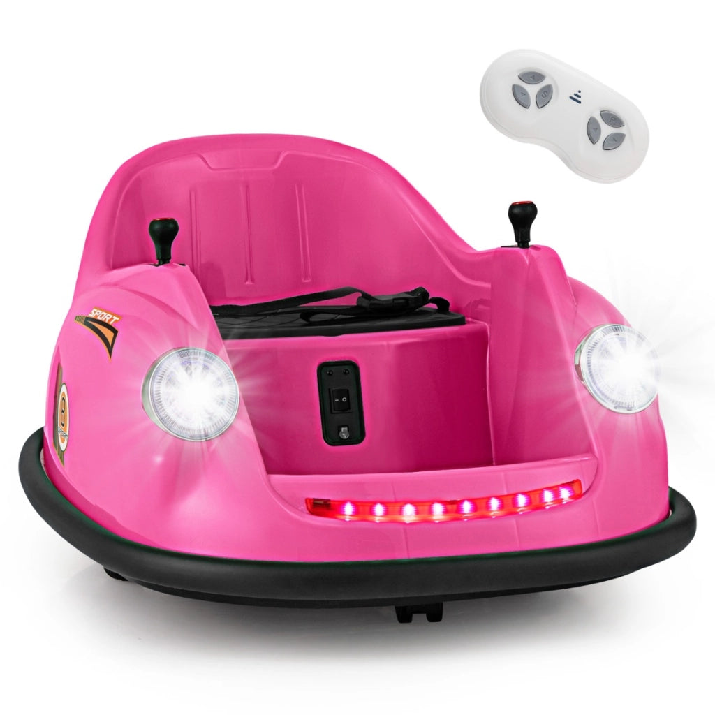 Auto elettrica per bambini 12V con telecomando, Auto da urto alimentata a batteria con luci LED rotazione a 360¡ã Rosa-Go Kart