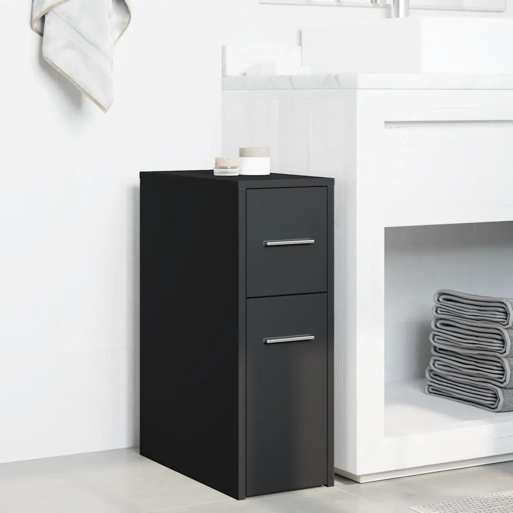 Armadietto da Bagno Stretto con Ruote Nero in Truciolato