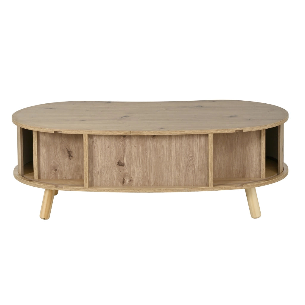 Tavolino da Salotto a Forma di Pisello con 2 Ante Scorrevoli ¨C MINIMAL ¨C MDF, Gambe in Legno Massello