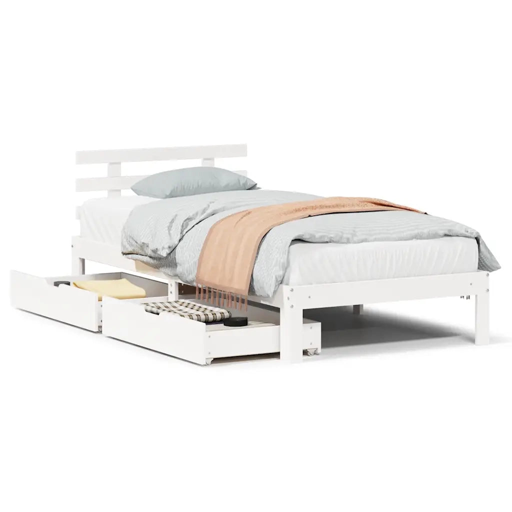 Giroletto con Cassetti Bianco 100x200 cm Legno Massello di Pino 3302007