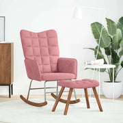 Poltrona a Dondolo con Poggiapiedi Rosa in Velluto 4016847
