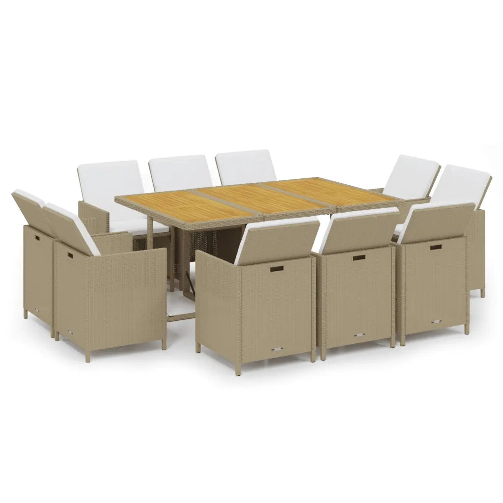 Set da Pranzo da Giardino 11 pz con Cuscini in Polyrattan Beige 3095555
