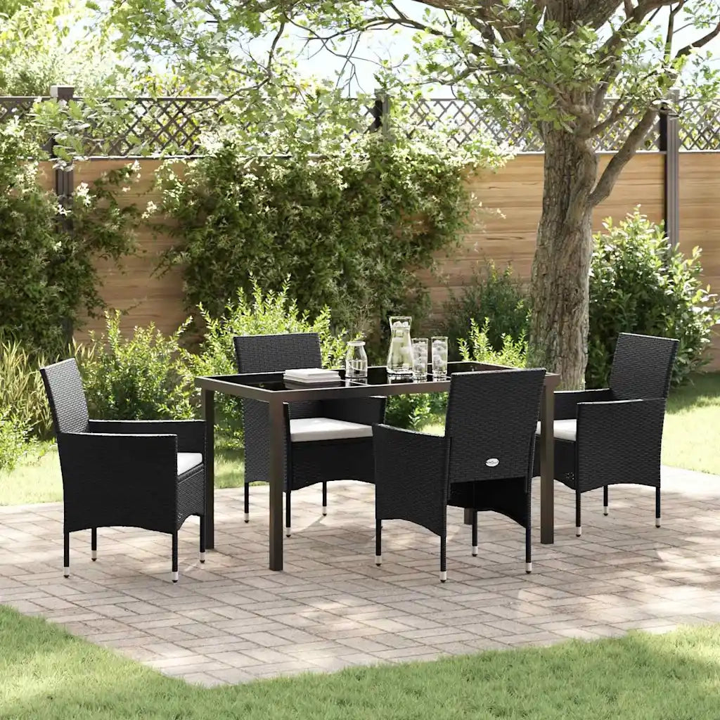 Set da Pranzo per Giardino con cuscino 5 pcs Nero polyrattan