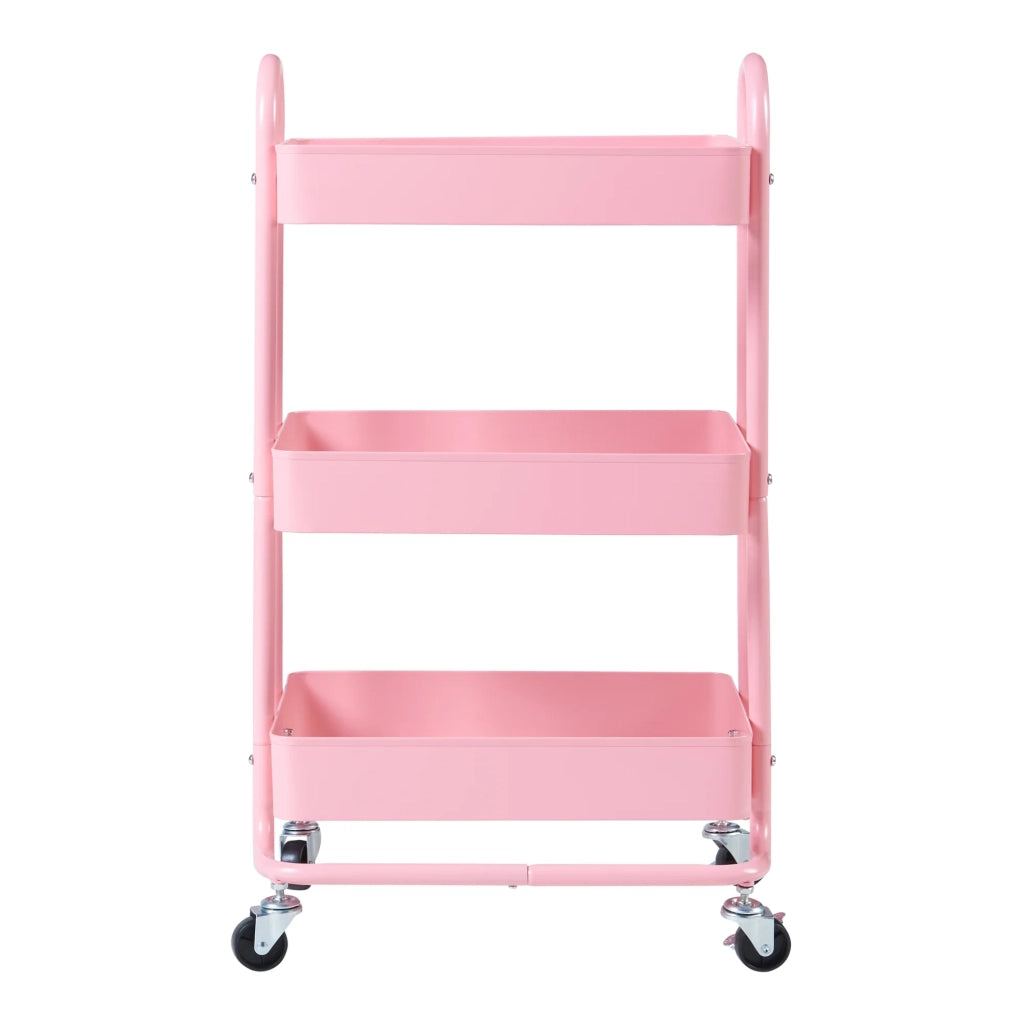 Carrello di servizio mobile contenitore per cucina/soggiorno con 3 cestelli acciaio 79 x 46 x 35 cm rosa 03_0009231